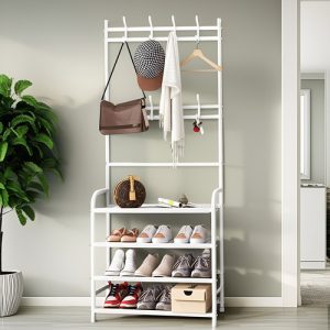 Perchero , Organizador Y Zapatero Multifuncional 4 En 1 Color Negro