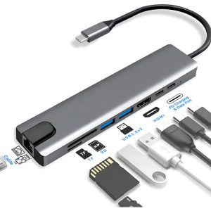 Hub Usb C 8 En 1 Agc Tecnologia Hdmi 4k Rj45 Usb 3.0 Sd Carga Rápida
