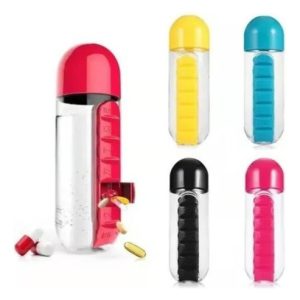 Botella Termo Agua Pastillero Organizador Píldoras 600 Ml Variado