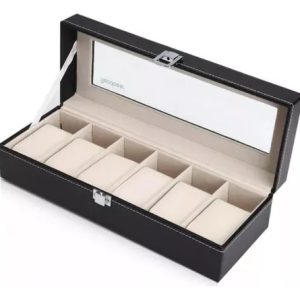 Caja Relojes Estuche Lujo Organizador Cuero Sintético Reloj Negro