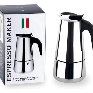 Cafetera Italiana Expresso Maker Acero Inoxidable Plateado 4 Tazas