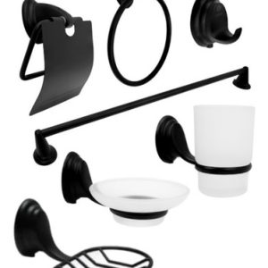 Juego Set De Accesorios Para Baño X7 Organizador Boccherini Negro