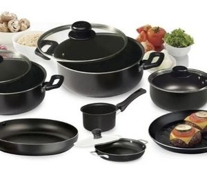 Ollas Bateria Universal 11 Piezas En Aluminio Antiadherente Negro