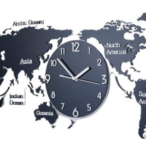 Reloj Digítal De Pared Acrilico Mapa Del Mundo Mapamundi Negro Trasparente