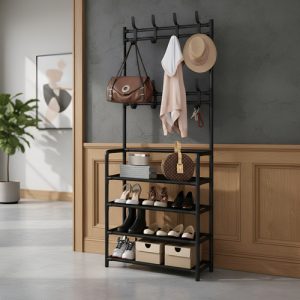 Organizador Zapatero Perchero Fanova Negro Acero Metálico 4 Estantes 155cm