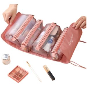 Cosmetiquera Desenrrollable Bolsa Para Maquillaje Rosa Liso