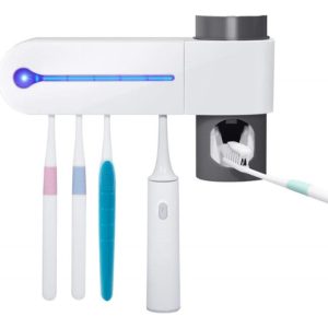 Dispensador De Crema Dental Con Esterilización Uv Cepillos Blanco