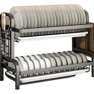 Platero Escurridor De Platos Organizador De Loza 2 Niveles Color Negro