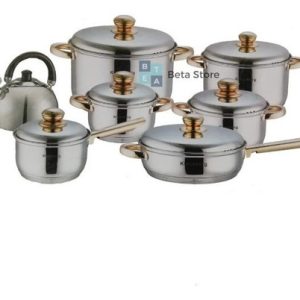 Bateria De Ollas Juego De 13 Piezas Con Tetera Plateado