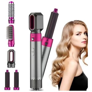 Cepillo Secador De Pelo 5 En 1 Con Voluminizador De Cabello Negro/rosa
