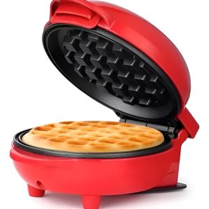 Mini Waflera Redonda Antiadherente Electrica Wafles Personal Rojo