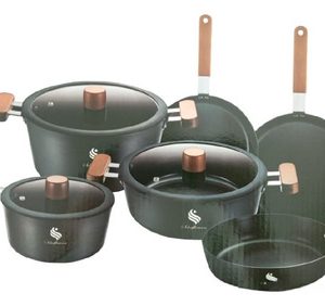 Juego Ollas Schaffhausen 9 Piezas Osaka Bateria En Marmol Negro Osaka