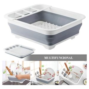 Secaplatos Escurridor Colador Plegable Silicona Multifunción Color Blanco Con Gris