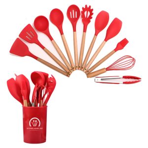 Set De Utensilios De Cocina 12 Piezas En Silicona Color Rojo