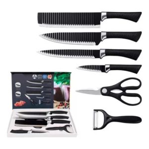 Set De Cuchillos 6 Piezas Profesional Con Pelador De Papa Negro