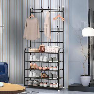 Perchero Multifuncional Con Zapatero 5 Niveles Grande 170cm Color Negro