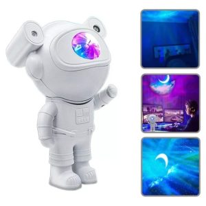 Lampara Proyector Astronauta Galaxias Parlante Rgb Control Blanco