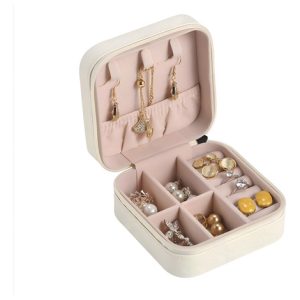 Joyero En Cuero Ecológico Con Cremallera , Mide 10x10x5.5 Cm Color Blanco