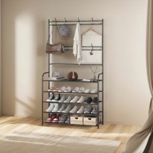 Organizador Multifuncional Zapatero Perchero 4 En 1 Ideal Negro