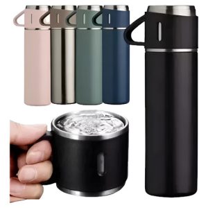 Kit De Termo De 500 Ml Y 3 Tazas De Regalo De Acero Inoxidable