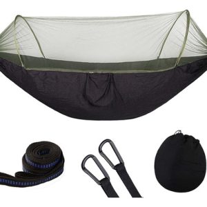 Hamaca Portatil Para Camping Aire Libre Con Mosquitera Verde Gris