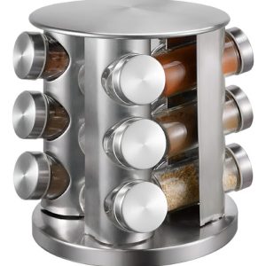 Set Especiero Condimentero En Vidrio X12 Frascos Base Acero Color Plateado