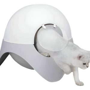 Arenera Nave Extragrande Para Gatos Arenero Tapa Plegable Gris-blanco
