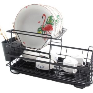 Escurridor De Platos Organizador En Acero 2 Niveles Color Negro