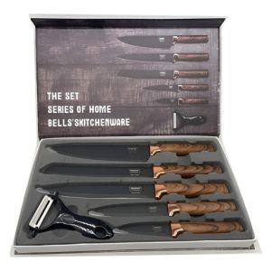 Set De 5 Cuchillos Mango De Madera + Pelador Juego Cuchillos Color Negro/madera