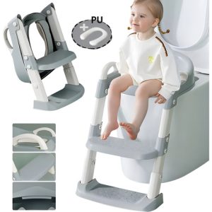 Asiento Adaptador Kiddos Con Escalera Para Entrenamiento Infantil Gris