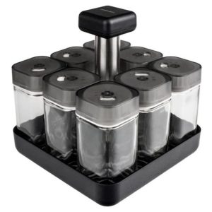 Condimentero Vidrio 8 Unds Giratorio Organizador Especias Negro