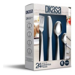 Juego De Cubiertos Acero Inoxidable Set 6 Puestos 24 Piezas Plateado