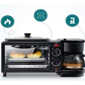 Máquina 3 En 1 Cafetera Plancha Parrilla Horno Desayuno Elec Negro
