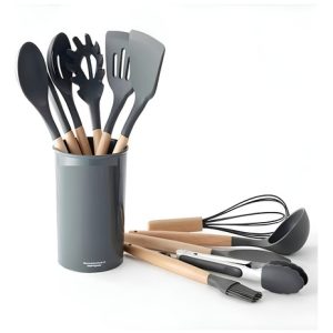 Set De Utensilios De Cocina 12 Piezas En Silicona Color Gris Oscuro