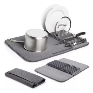 Escurridor De Platos Con Tapete Absorbente Seca Platos Gris