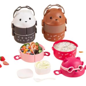 Lonchera Porta Comida De Oso Con Gafas Doble Capa