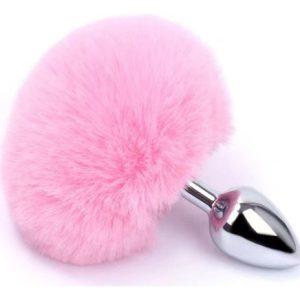 Plug Metálico Dilatador Anal Acostumbrador Cola De Conejo Rosa