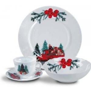 Vajilla Vitrocerámica Navideña  Noche Buena  4 Puestos  Blanco Liso