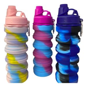 Termo Agua Retractil Plegable Silicona Expandible Fitness  Azul