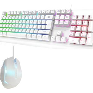 Combo Teclado Mouse Gamer Rgb  Kit Blanco Set Retroiluminado Blanco Blanco