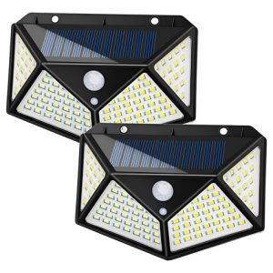 2 Lámparas Solar 180 Leds Sensor De Movimiento Exteriores Negro