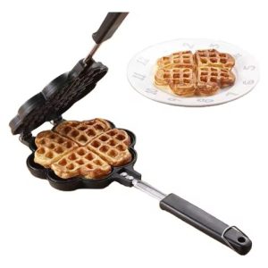 Waflera Manual Forma De Corazón Petalos Antiadherente Negro