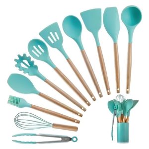Set De Utensilios De Cocina 12 Piezas En Silicona Color Verde Menta