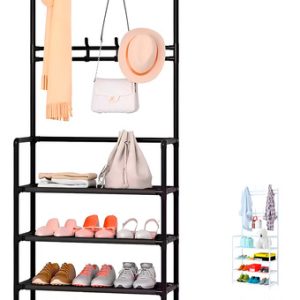 Organizador Multifuncional Rack Zapatero Perchero 4 Niveles Color Negro