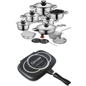 Ollas Hoffman 21 Piezas Acero Quirurgico+ Sarten Doble 36 Cm Plateado