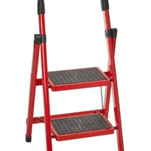 Escalera Plegable 2 Pasos Silla Acero Expandible Tijera  Rojo
