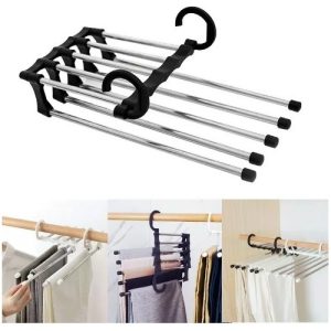Gancho Organizador Ropa Y Pantalones 5 En 1 Acero Inoxidable Gris