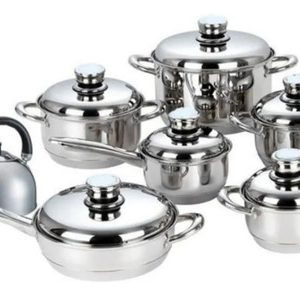 Juego De Ollas Acero Quirúrgico Xhome 14 Piezas Con Tetera Plateado