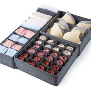 Organizador Ropa Interior Divisor Cajones Set De 4 Gris