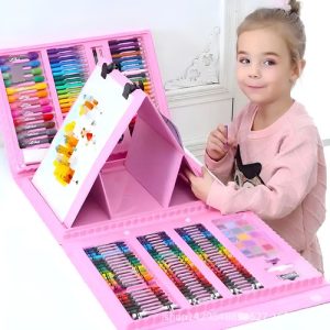 Super Mega Art Set 208 Piezas Crayon Lavable Incluye Estuche Rosa